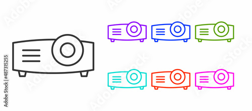 Black line Presentation, movie, film, media projector icon isolated on white background. Set icons colorful. Vector