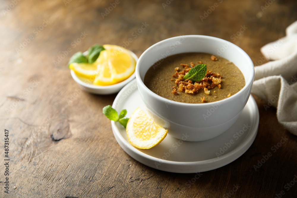 Traditional homemade lentil soup with lemon Traditional homemade lentil soup with lemon