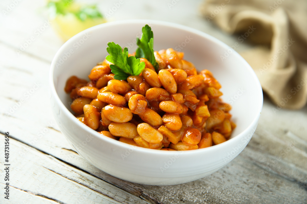 Homemade white bean ragout with tomato sauce Homemade white bean ragout with tomato sauce