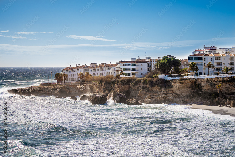 View of El Salon Beach in Nerja City - Malaga - Costa del Sol. View from 