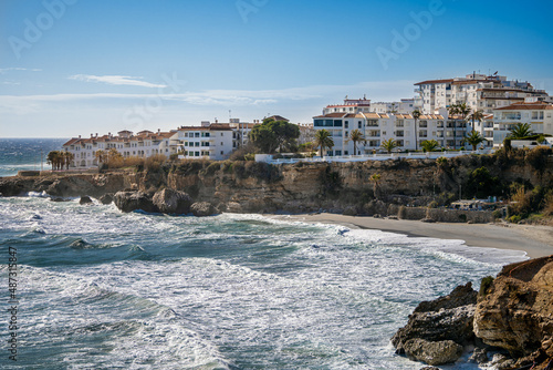 View of El Salon Beach in Nerja City - Malaga - Costa del Sol. View from 