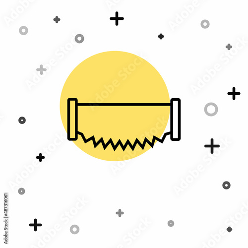 Black line Two-handed saw icon isolated on white background. Random dynamic shapes. Vector