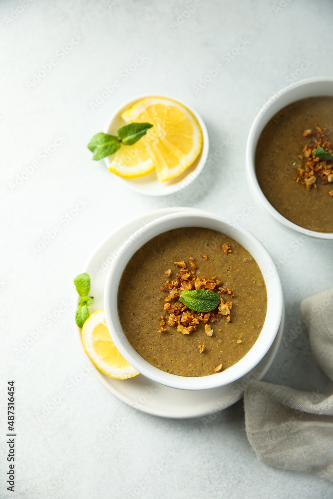 Traditional homemade lentil soup with lemon Traditional homemade lentil soup with lemon