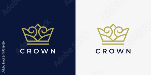 Elegant crown logo. Royal brand identity line icon. Boutique jewelry symbol. Luxury queen royalty fashion sign. Vector illustration.