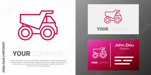 Logotype line Mining dump truck icon isolated on white background. Logo design template element. Vector