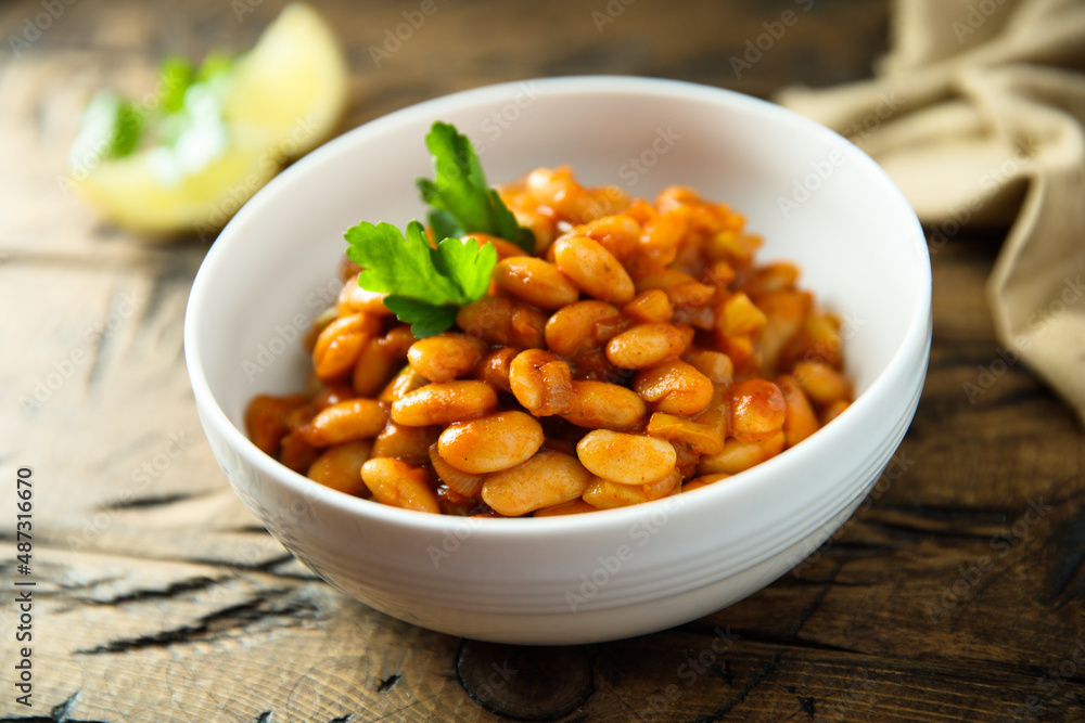 Homemade white bean ragout with tomato sauce Homemade white bean ragout with tomato sauce