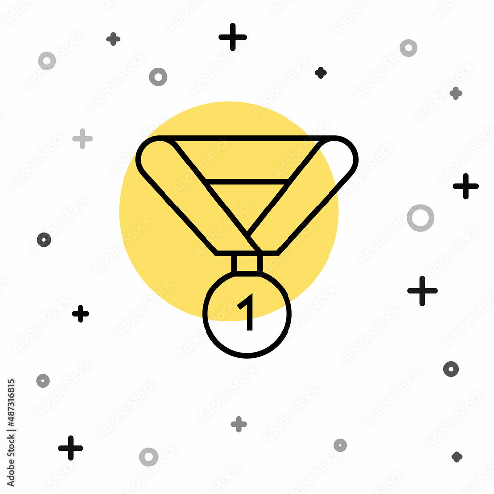 Black line Medal icon isolated on white background. Winner symbol. Random dynamic shapes. Vector Black line Medal icon isolated on white background. Winner symbol. Random dynamic shapes. Vector