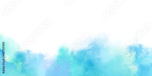 Delicate blue abstract watercolor background frame on white. Watercolor texture and creative fluid paint gradients.