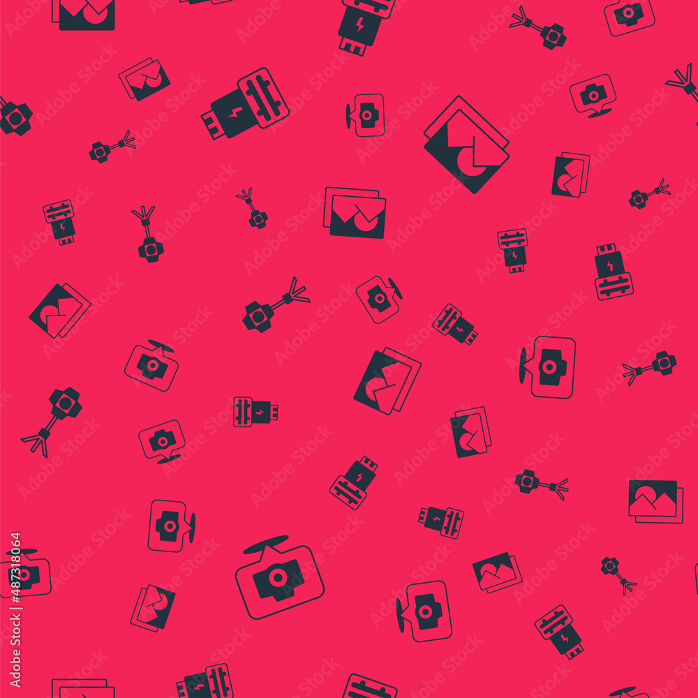 Set Photo camera, flash, Softbox light and frame on seamless pattern. Vector Set Photo camera, flash, Softbox light and frame on seamless pattern. Vector