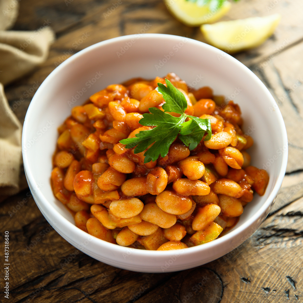 Homemade white bean ragout with tomato sauce Homemade white bean ragout with tomato sauce