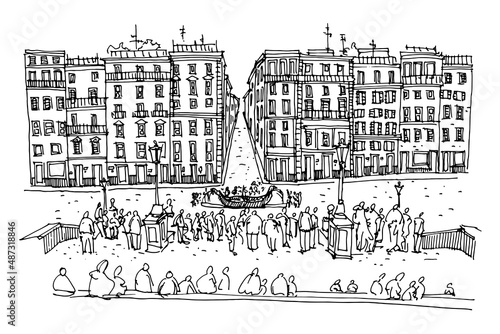 Canvas Print vector sketch of  the Spanish Steps in Rome.