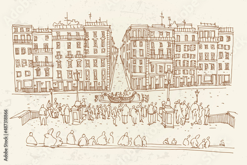 Photography vector sketch of  the Spanish Steps in Rome.