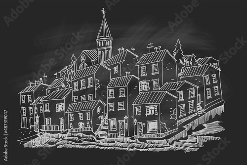 Vector sketch of architecture of Rovinj, Croatia.