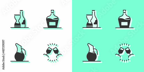 Set Wine tasting, degustation, Bottle of wine, Decanter for and Old bottle icon. Vector