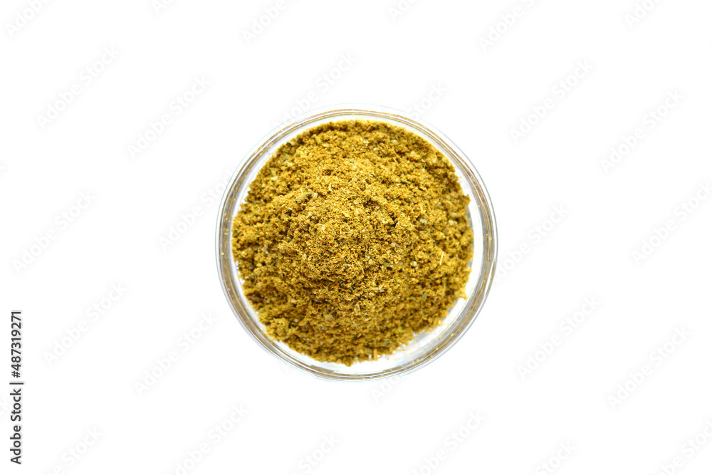 Series, spices on a white background, isolate, in different angles. Red, orange, bright suneli hops in a bowl Series, spices on a white background, isolate, in different angles. Red, orange, bright suneli hops in a bowl