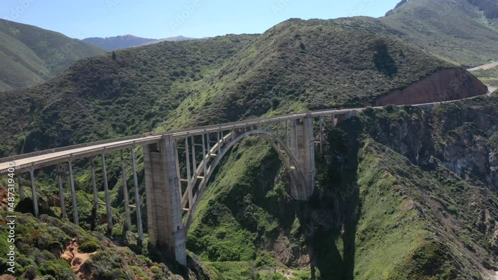 Scenic View Of Bixby Creek Bridge On The Big Sur Coast Of California - aerial drone shot Scenic View Of Bixby Creek Bridge On The Big Sur Coast Of California - aerial drone shot