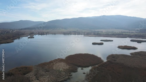 Aerial Autumn view of Choklyovo swamp at Konyavska Mountain, Kyustendil region, Bulgaria photo