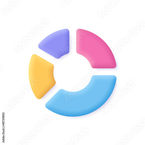 Circle diagram, four parts pie chart. Business, financial report, presentation, statistics, data analytics, optimization. 3d vector icon. Cartoon minimal style.