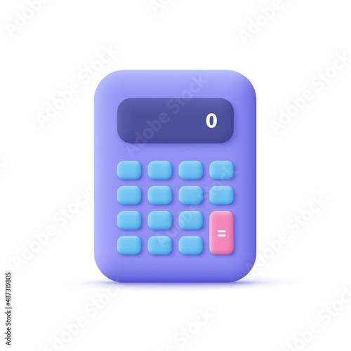 Calculator, math device. Financial analytics, bookkeeping, budget, debit, credit calculations concept. 3d vector icon. Cartoon minimal style.