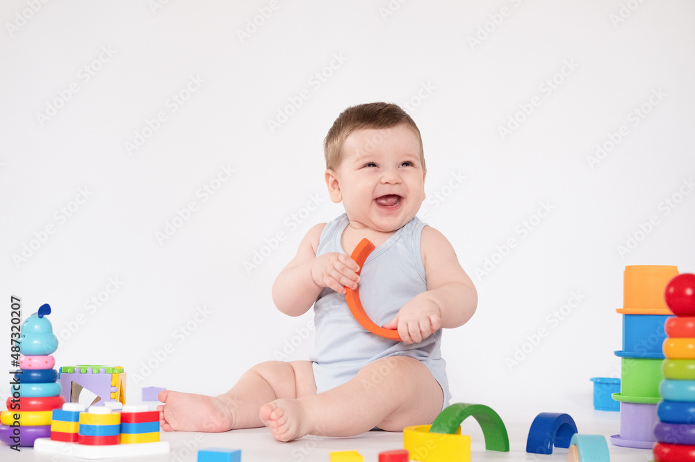 Baby Educational Toys, Kid Play Colorful wooden toys on white background Children Education Baby Educational Toys, Kid Play Colorful wooden toys on white background Children Education