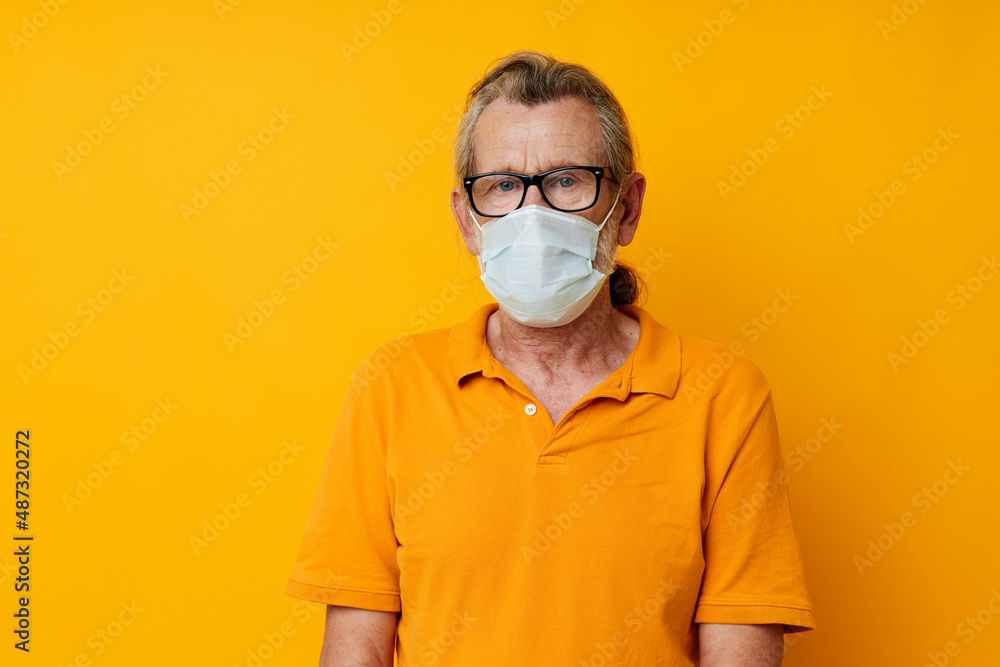 elderly man with glasses face shield safety isolated background elderly man with glasses face shield safety isolated background
