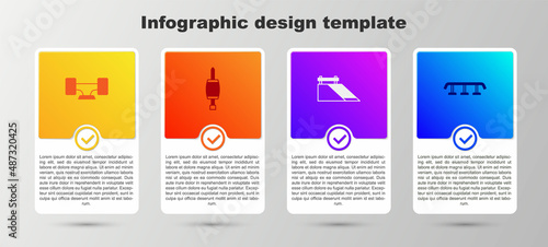 Set Skateboard wheel, Screwdriver, park and stairs with rail. Business infographic template. Vector