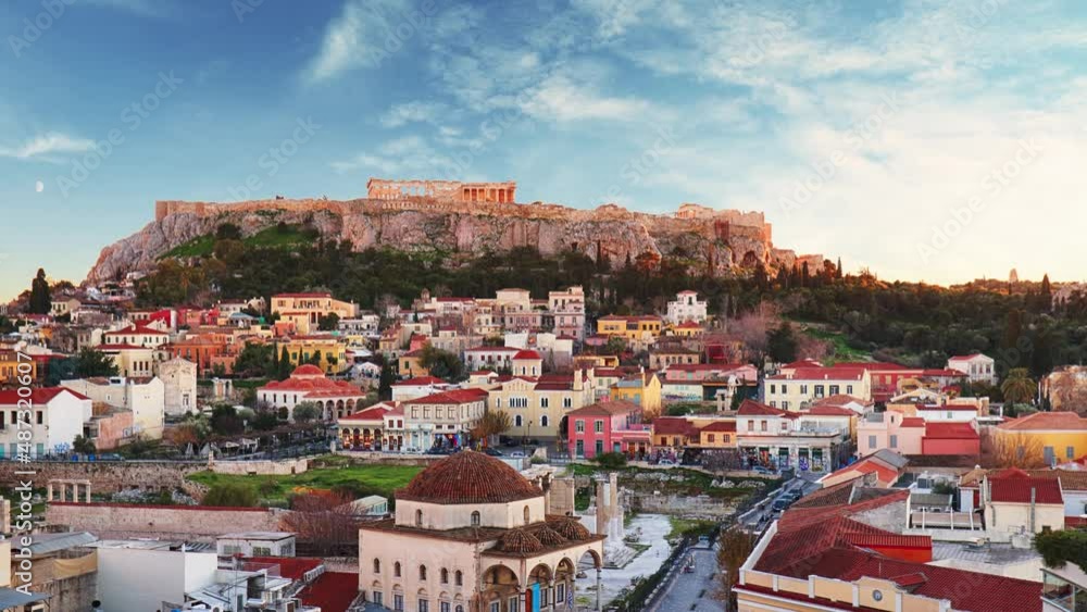 Acropolis with Parthenon temple against day in Athens, Greece, Time lapse Acropolis with Parthenon temple against day in Athens, Greece, Time lapse
