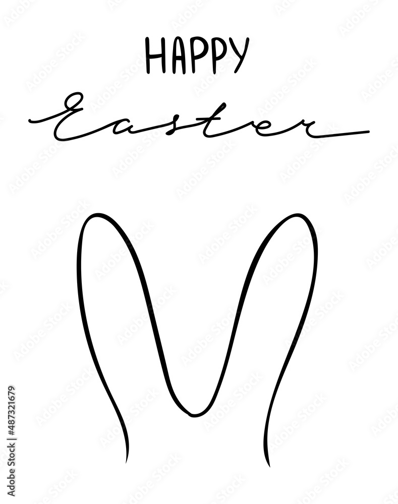 Happy easter postcard, monocrome vector illustration Happy easter postcard, monocrome vector illustration