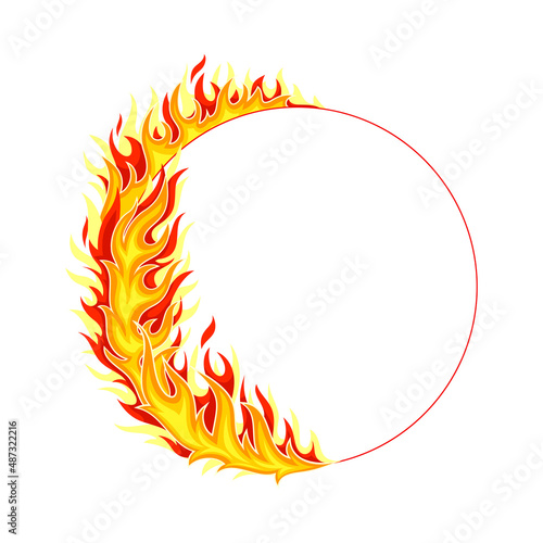 Fire Round Frame with Hot Burning Tongue of Flame and Border Line Vector Illustration © Happypictures