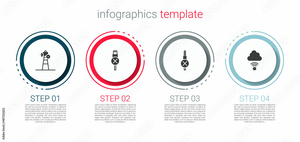 Set Satellite dish, No usb cable cord, audio jack and Network cloud connection. Business infographic template. Vector Set Satellite dish, No usb cable cord, audio jack and Network cloud connection. Business infographic template. Vector