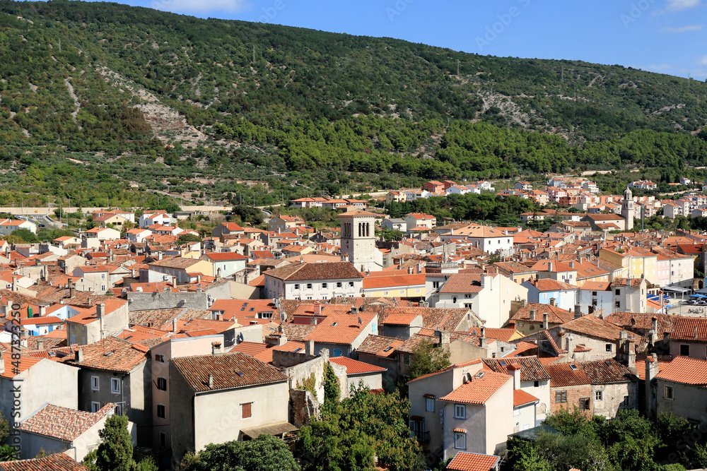 view from the tower over the old town of Cres, island Cres, Croatia