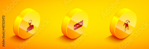 Set Isometric Swimmer, Swimming pool and Wetsuit for scuba diving icon. Vector