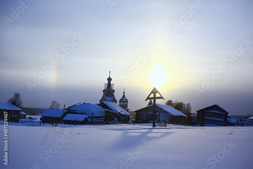 winter landscape russian village north wooden house