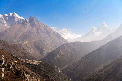 High mountains with a snow and blue sky, Nepal.