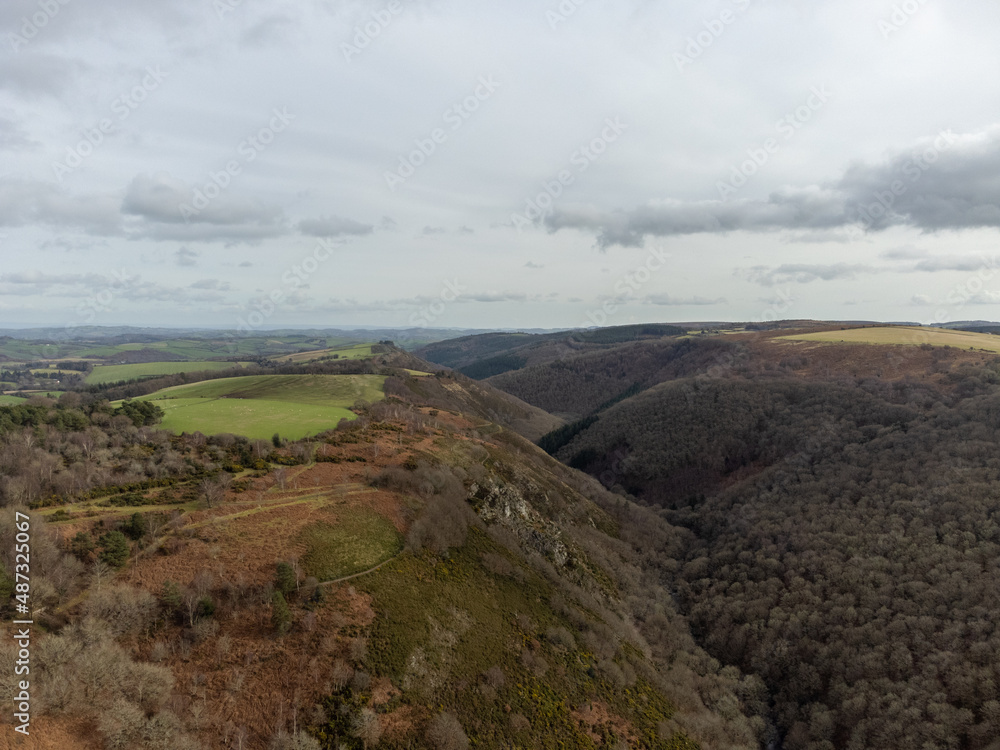 Land around castle drogo Dartmoor national park Devon england uk drone aerial  - obrazy, fototapety, plakaty 