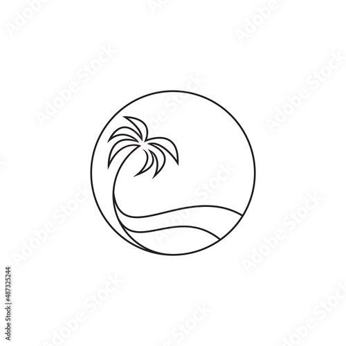 waves and palm tree logo design concept.