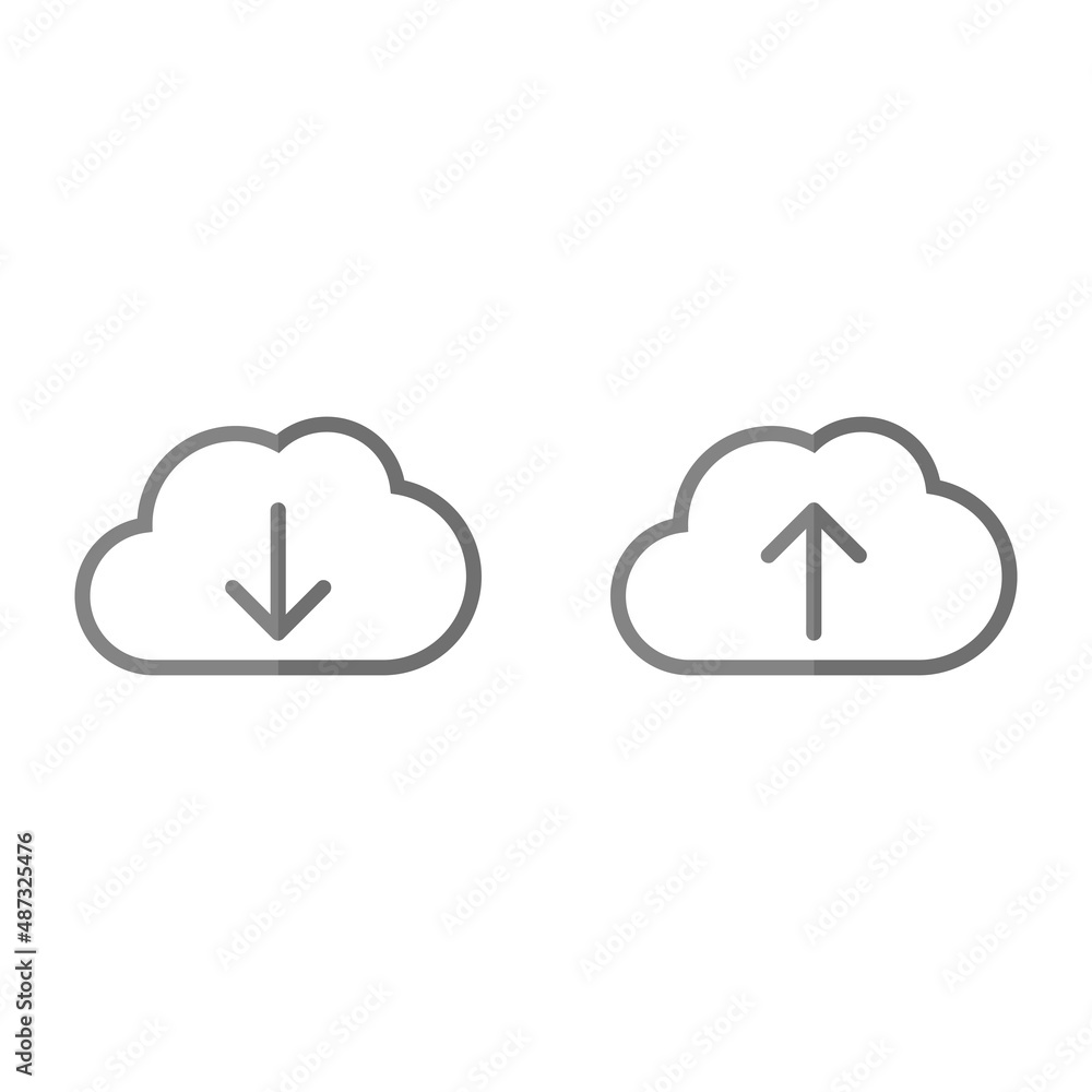 Download and Upload cloud line grey flat vector icon Download and Upload cloud line grey flat vector icon