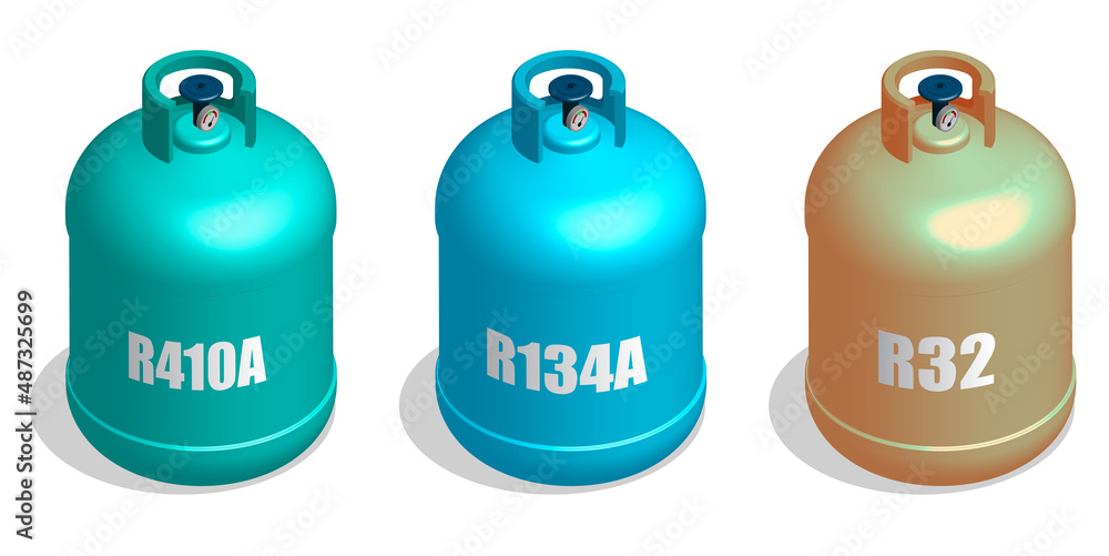 Refrigerant. Isometric Balon, container with coolant. Liquid nitrogen,  freon. Filling air conditioners and refrigerators with refrigerant.  Realistic 3D Vector isolated on white background Stock Vector | Adobe Stock