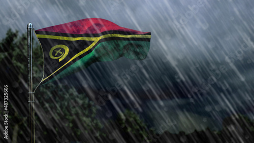 flag of Vanuatu with rain and dark clouds  tornado forecast symbol - nature 3D illustration