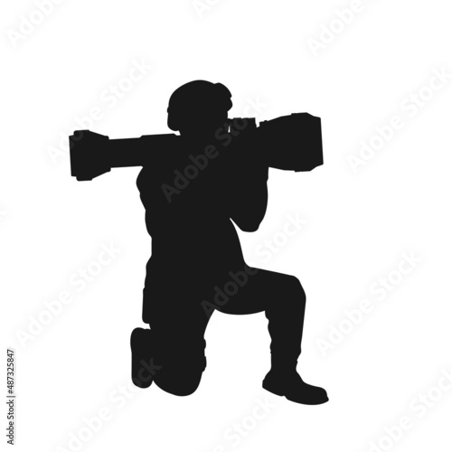 Fototapeta Black silhouette of soldier with missile weapon
