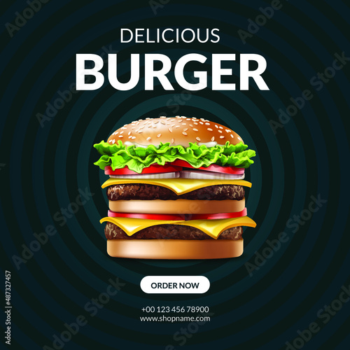 Social media post design template of burger
