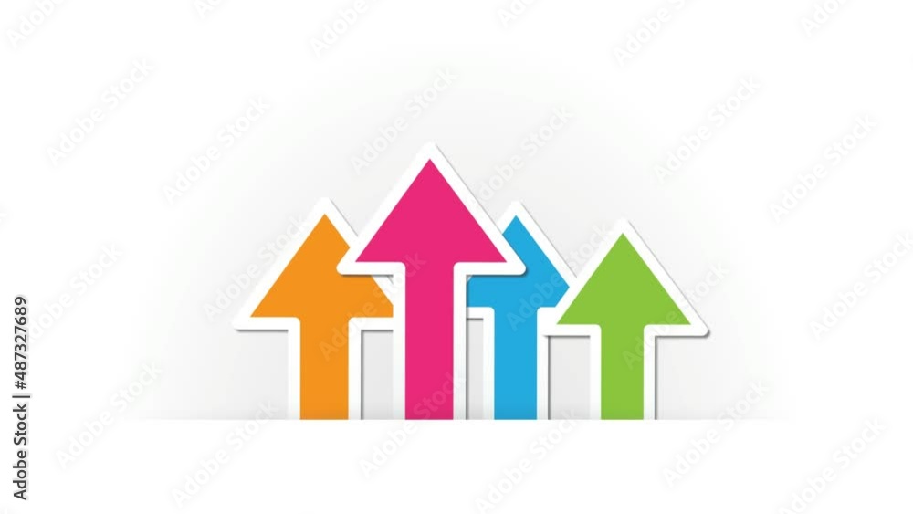 Four upward pointing arrows coming out of cut on the paper, moving up. Positive finance and growth concept. Animated illustration. Four upward pointing arrows coming out of cut on the paper, moving up. Positive finance and growth concept. Animated illustration.