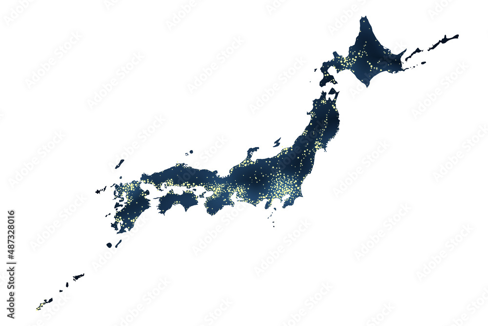 宇宙から見た日本列島の夜のイメージイラスト白背景 宇宙から見た日本列島の夜のイメージイラスト白背景