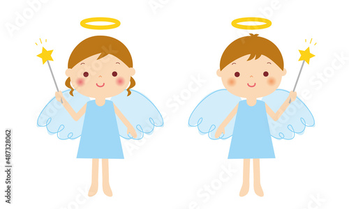 かわいい天使の女の子と男の子　ペア　イラスト