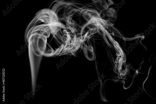 Fototapeta Naklejka Na Ścianę i Meble -  Twisted plumes of smoke, smoke movement on a black background. Abstract smoke lines