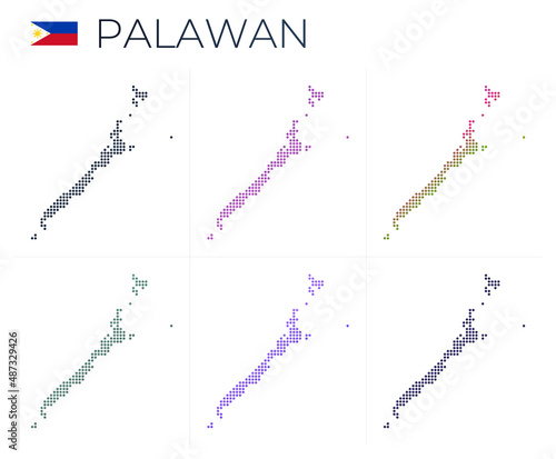 Palawan dotted map set. Map of Palawan in dotted style. Borders of the island filled with beautiful smooth gradient circles. Modern vector illustration.