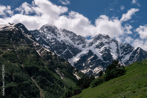 Greater Caucasus Range. Glacier Seven on mount Donguz-Orun in Elbrus region. Summer landscape