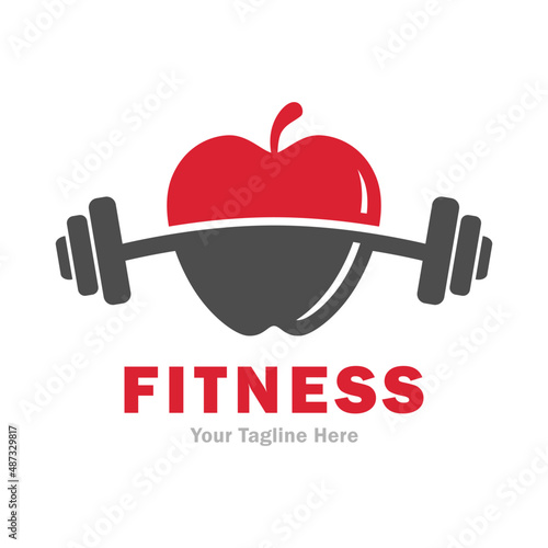 barbell apple or fitness apple vector logo design. Suitable for business, health, food and beauty