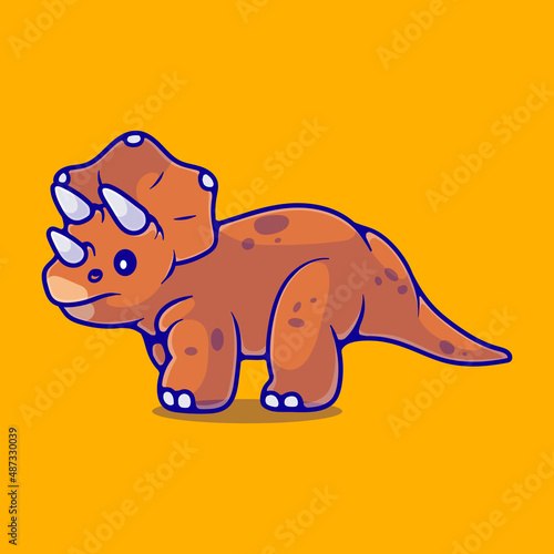 cute triceratops dinosaur illustration suitable for mascot sticker and t-shirt design