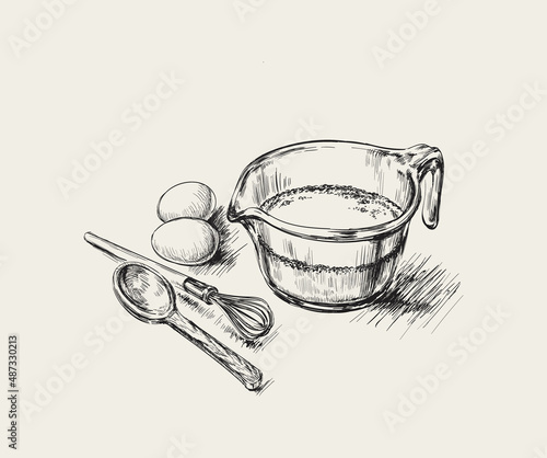 Cooking Hand Drawn Vector Illustration. Kitchen Sketch